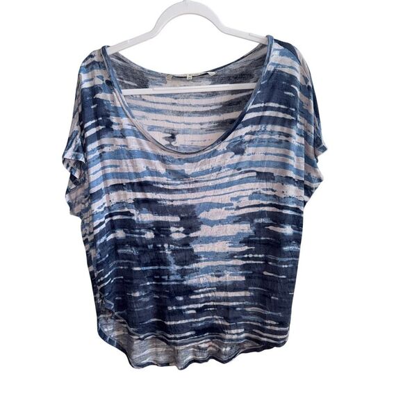 RACHEL Rachel Roy Tops - Rachel Roy Blue Striped Modal Scoop Neck Tee - Size Large